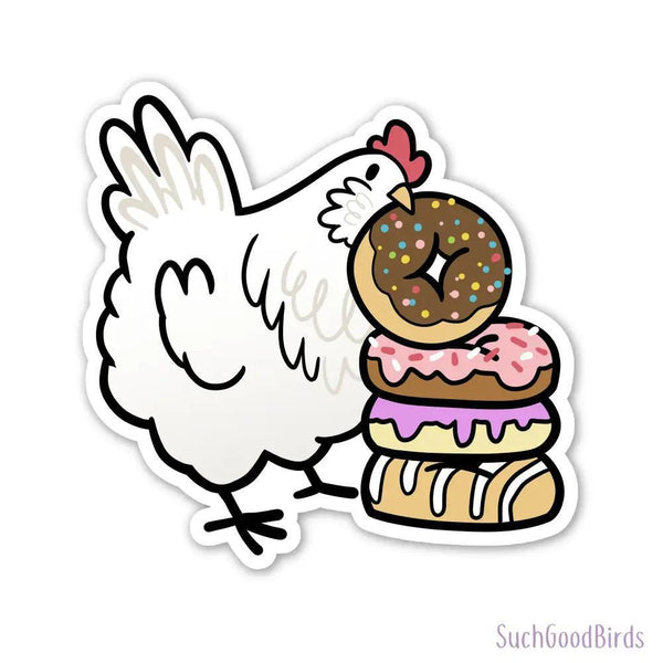 Chicken w Donuts - 3" Waterproof Vinyl Stickers Bakery Treat