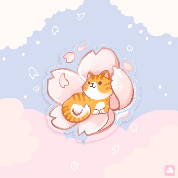 Vinyl Sticker (Transparent) Tabby Cat and Sakura