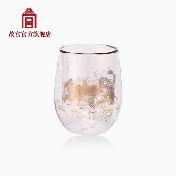 The Palace Cat With Lotus Double Layers Glass Cup 故宫宫喵赏莲双层玻璃杯