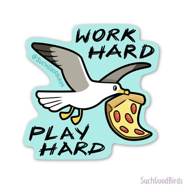 Seagull Work Hard Play Hard - 3" Waterproof Vinyl Stickers