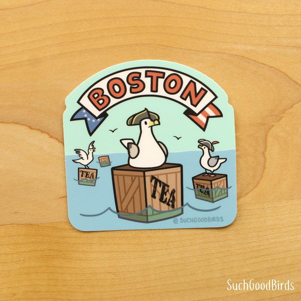 Boston Seagull Tea Party - 3" Waterproof Vinyl Sticker