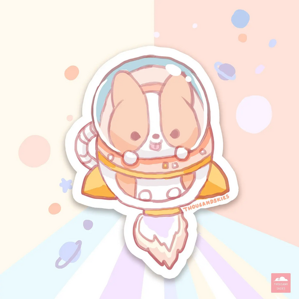 Vinyl Sticker Corgi Space Rocket